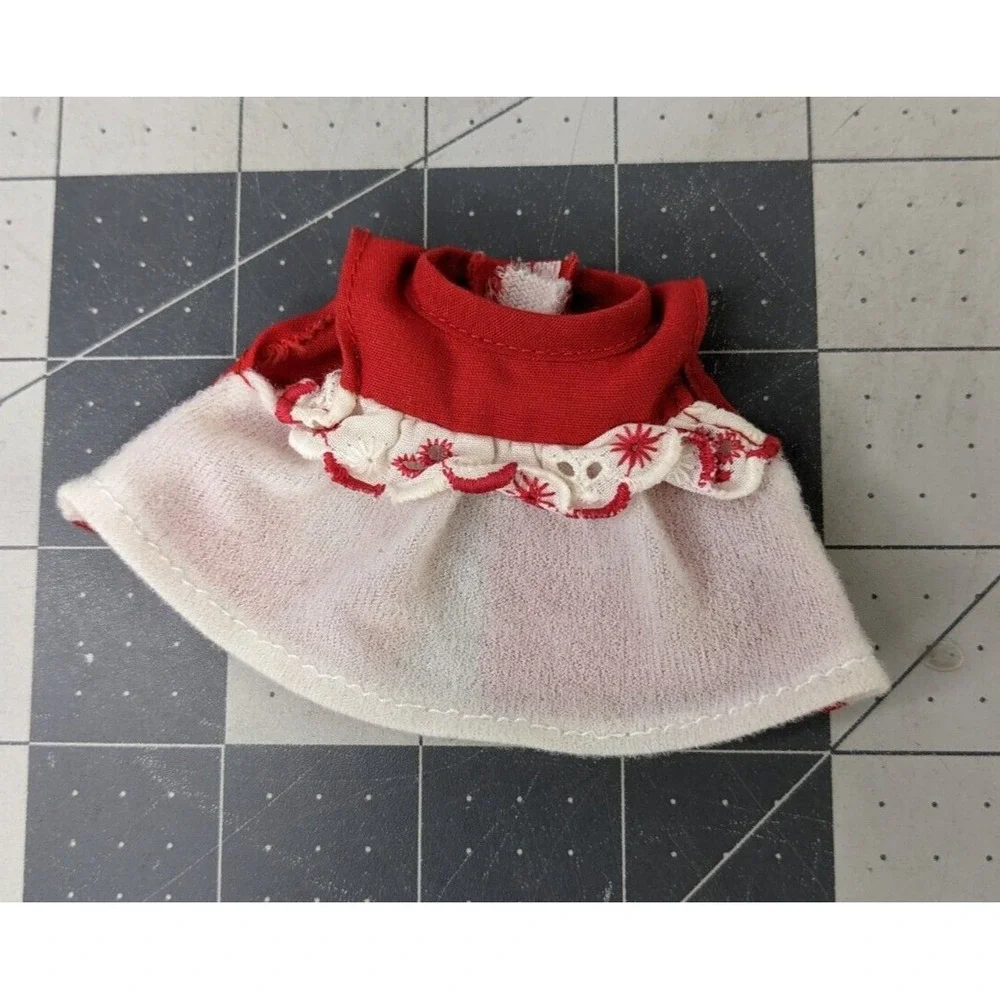 Vintage Doll Dress Red White 2.5 Inch Long Hong Kong
